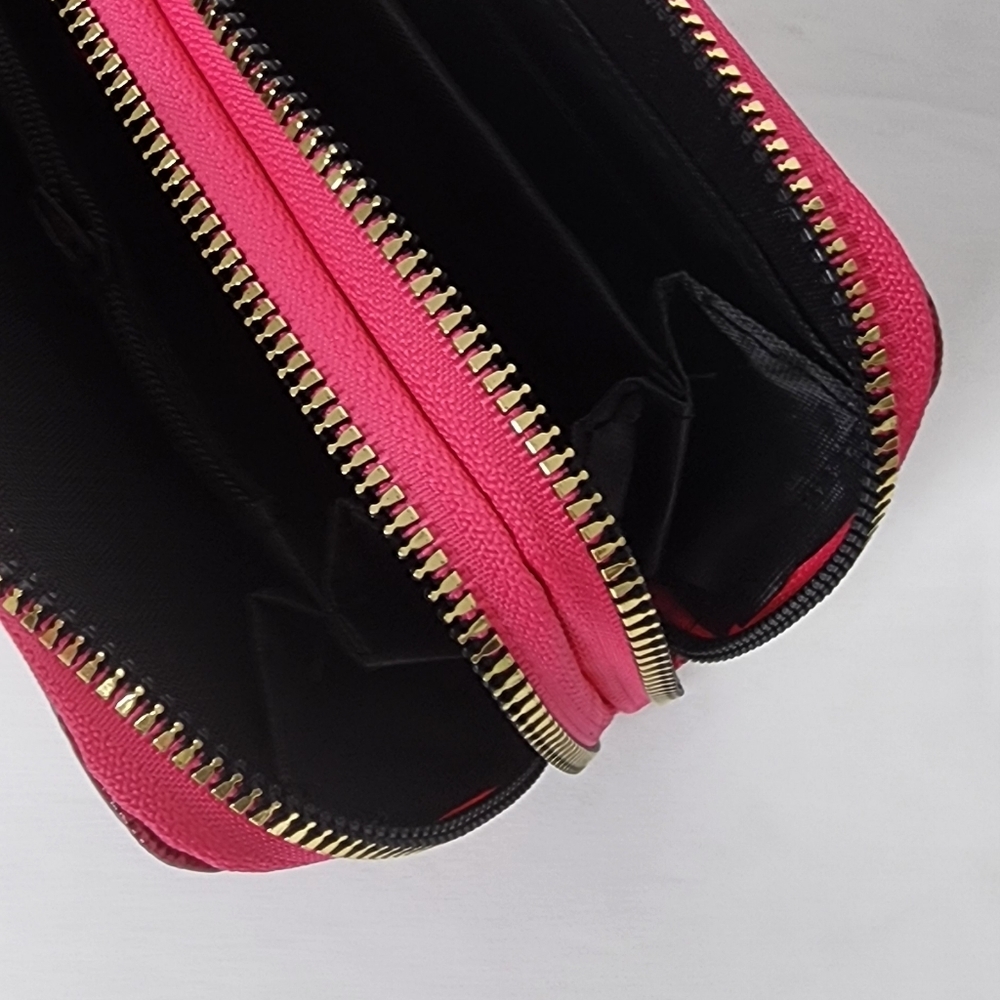 Woman's Multi Department Dark Pink Textured Small Double Zip Around Wallet - Picture 11 of 13
